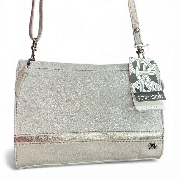 NWT The Sak Iris Demi Convertible Clutch Crossbody Shoulder Bag Silver Pyrite - Picture 9 of 9